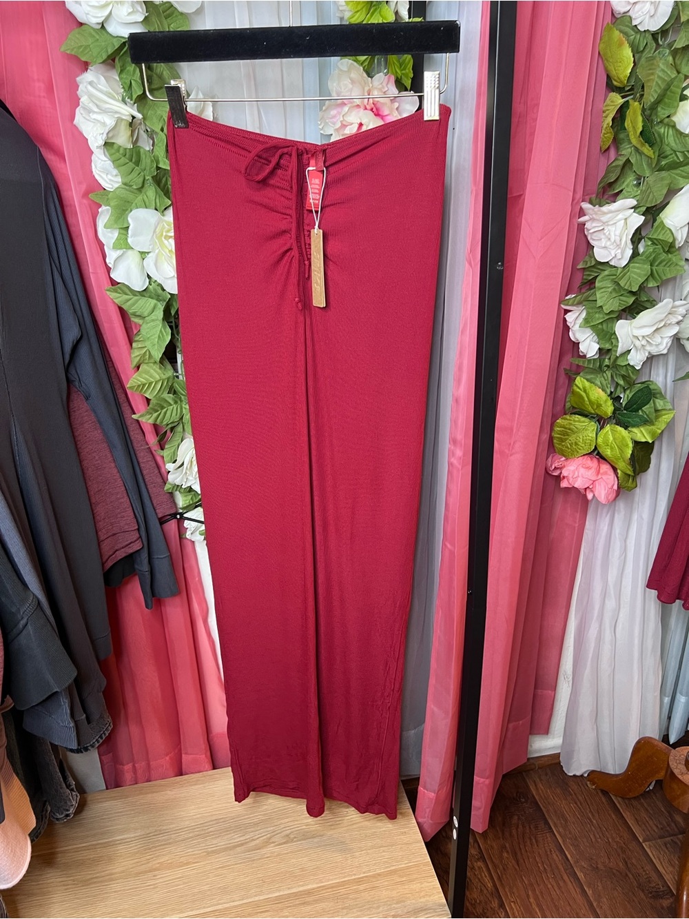Skims Ribbed Maxi Front Scrunch Red Skirt